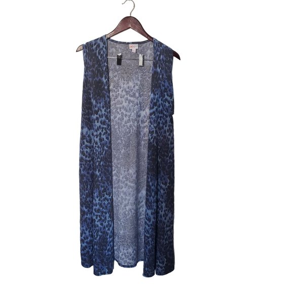 LuLaRoe Tops - Lularoe Joy Vest Blue Leopard Print Size Small